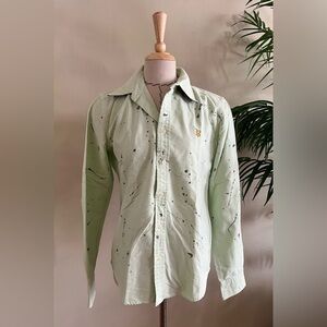Ralph Lauren Vintage Green Paint Splatter Button Down Polo Shirt | 6